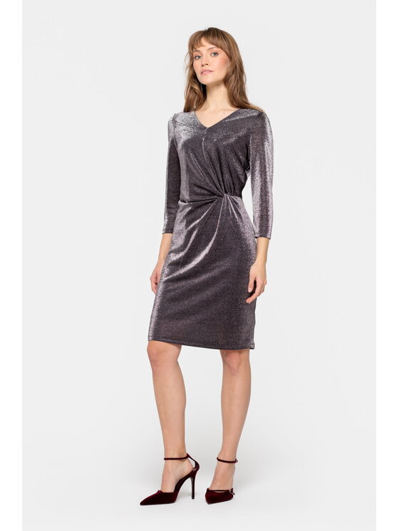EMOI EMOI Sukienka wieczorowa Elegancka z fantazyjnym marszczeniem Srebrny Feminine Fit