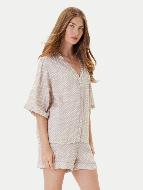 BOSS BOSS Піжамна сорочка Sateen 50545615 Бежевий Relaxed Fit