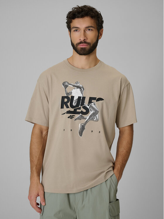 4F 4F T-Shirt ESSENTIALS Beżowy Loose Fit