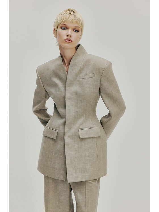 Epuzer Epuzer Marynarka Peplum wool Beżowy Standard Fit