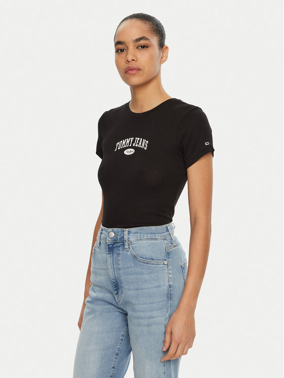 Tommy Jeans T-Shirt DW0DW19435 Μαύρο Slim Fit