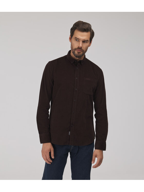 Lee Cooper Lee Cooper Koszula jeansowa RICO Brązowy ciemny Slim Fit