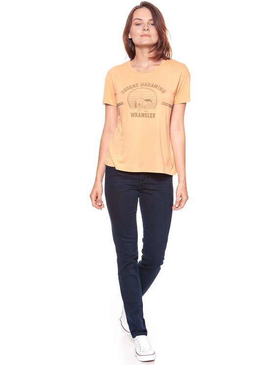 Wrangler Wrangler T-Shirt DRAPE Pomarańczowy Slim Fit
