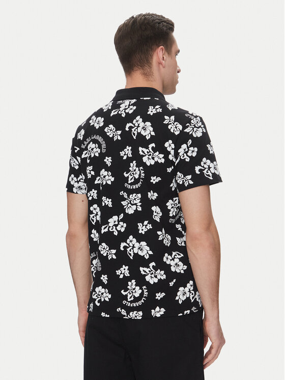 KARL LAGERFELD KARL LAGERFELD Тениска с яка и копчета A2M46036 Черен Regular Fit