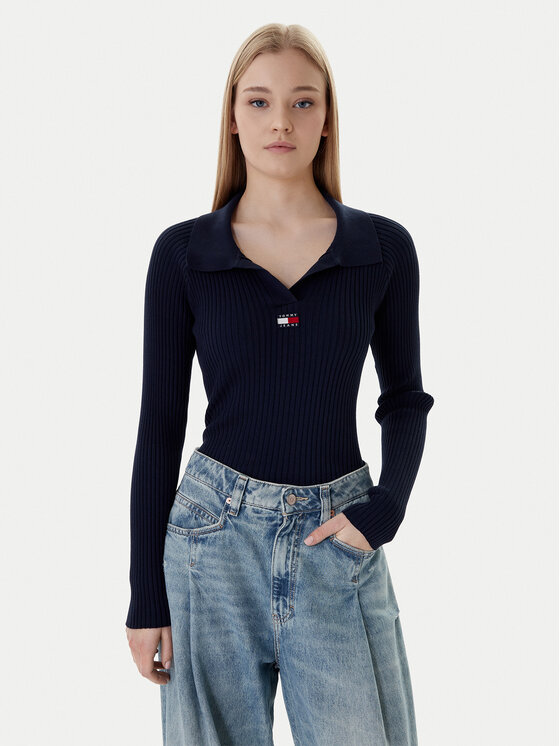 Tommy Jeans Pulover DW0DW22036 Bleumarin Slim Fit