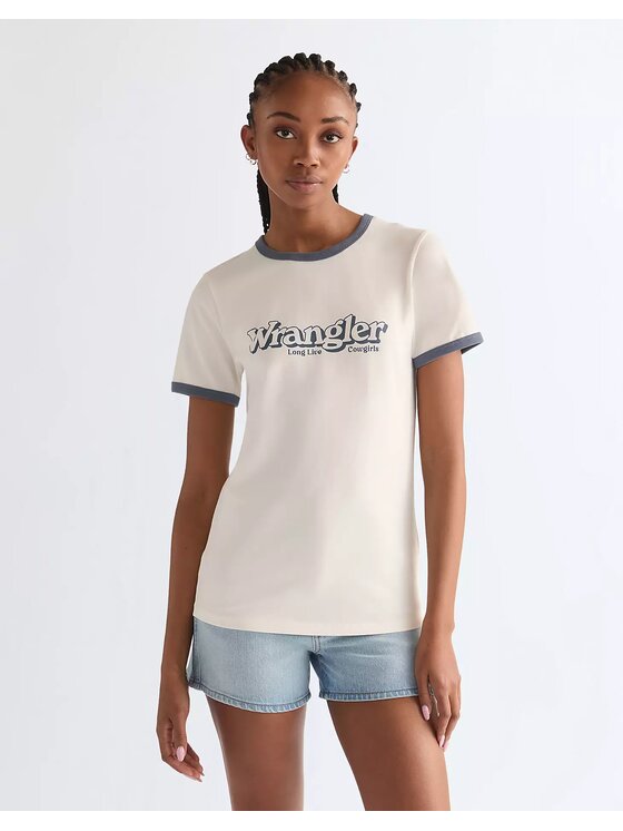 Wrangler Wrangler T-Shirt RINGER TEE Biały Slim Fit