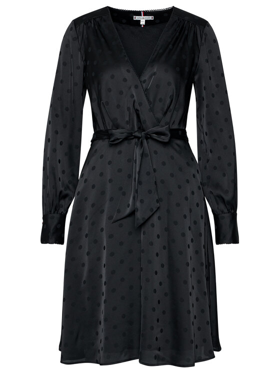 Tommy Hilfiger Tommy Hilfiger Kokteilinė suknelė Polka Dot Fit&Flare Wrap WW0WW29306 Juoda Regular Fit