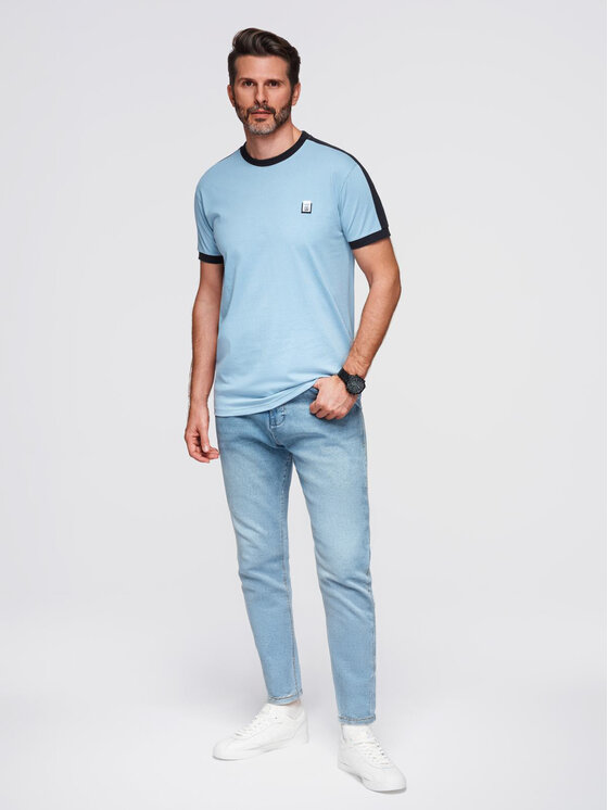 Ombre Ombre T-Shirt OM-TSCT-0115 Błękitny Regular Fit