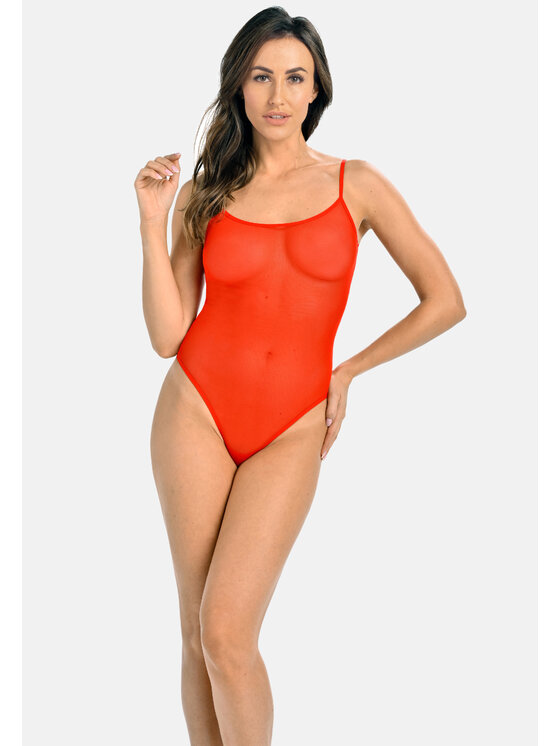 Teyli Teyli Body z siateczki na ramiączkach Sophi Czerwony