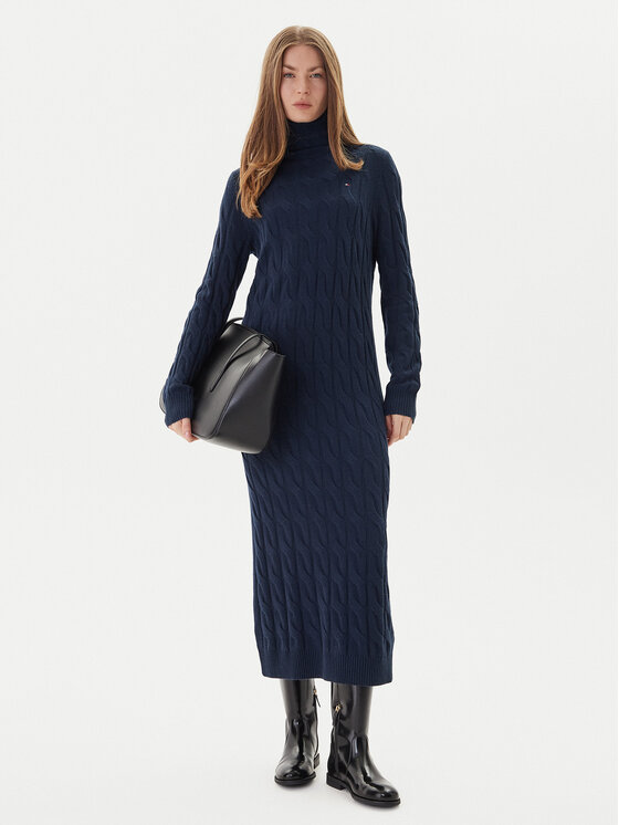 Tommy Hilfiger Tommy Hilfiger Плетена рокля WW0WW46429 Тъмносин Slim Fit