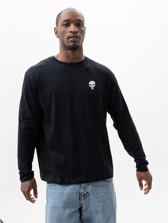 Marvel Marvel Longsleeve Koszulka Z Długim Rękawem Męska Czarna Marvel Comics Punisher Mini Logo XL Czarny Regular Fit