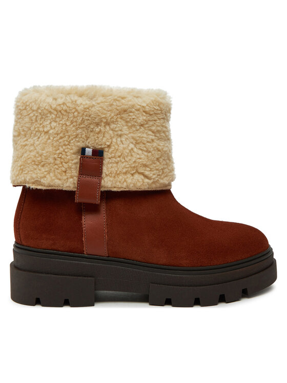 Botine Tommy Hilfiger Faux Fur Suede Roll-Down Boot FW0FW08158 Maro