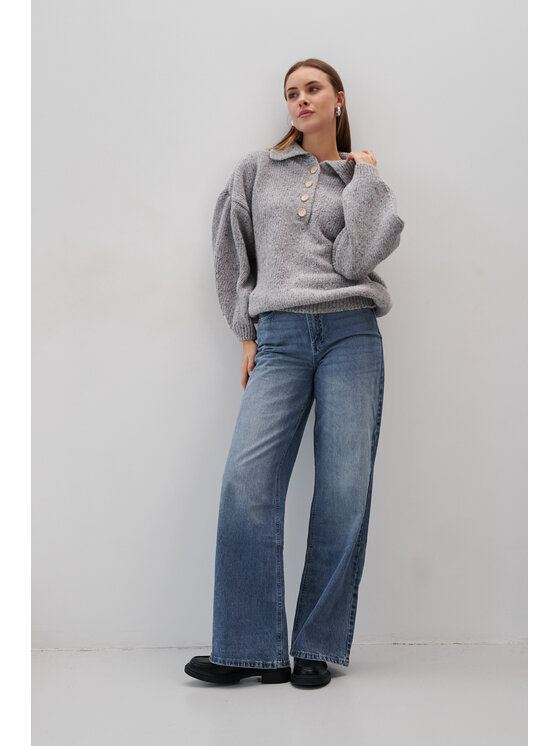 Fobya Fobya Sweter F2065 Szary Basic Fit