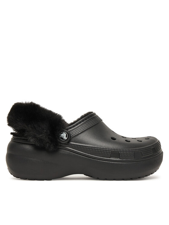 Crocs Şlapi Classic Platform Fuzz Lined Clog 212854 Negru