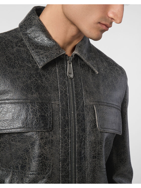 PHILIPP PLEIN PHILIPP PLEIN Kurtka skórzana 21123 Szary Regular Fit