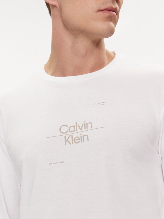 Calvin Klein Calvin Klein Pikkade varrukatega T-särk Line Logo K10K112483 Valge Regular Fit