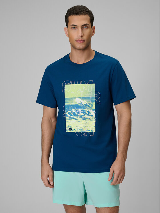 4F 4F T-Shirt BEACHWEAR Turkusowy Regular Fit