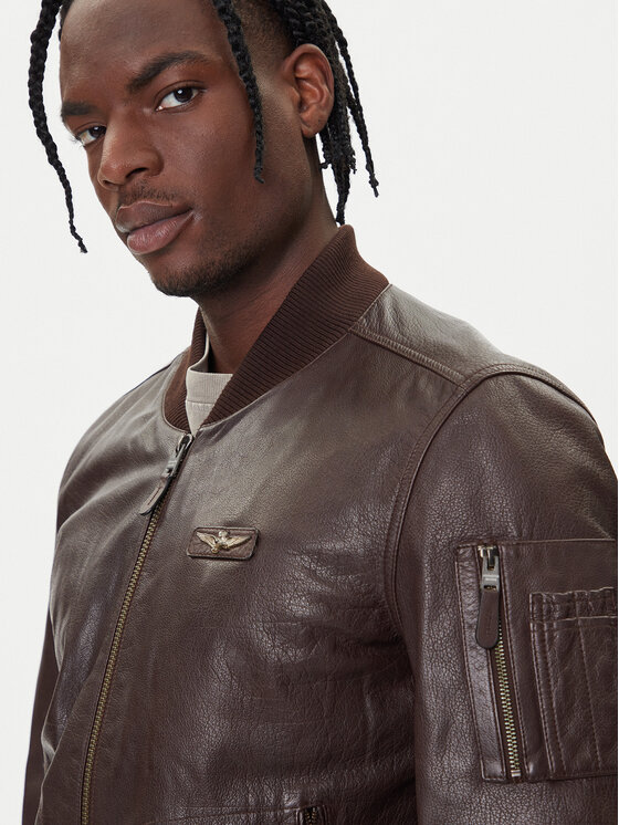 Aeronautica Militare Aeronautica Militare Geacă de piele 252PN0958UPL00305 Maro Regular Fit