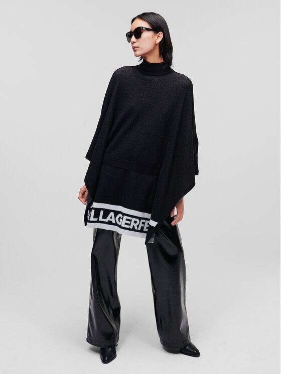 KARL LAGERFELD KARL LAGERFELD Пончо Logo 226W2010 Чорний Relaxed Fit