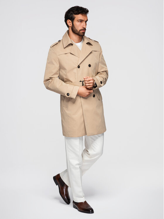 Ombre Ombre Płaszcz przejściowy OM-COLC-0146 Beżowy Slim Fit