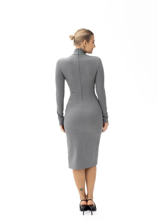 MANDRAGORA MANDRAGORA Sukienka Elegancka, Dopasowana Wiskozowa Sukienka do Kolan Laurell Szary Regular Fit