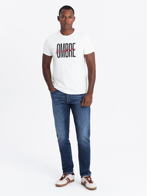 Ombre Ombre T-Shirt S2041 Biały Regular Fit