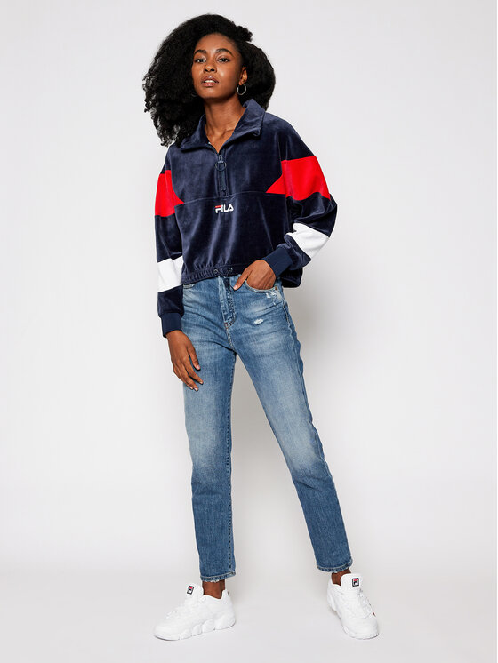 Fila Sweatshirt Bellini Velvet Half Zip 687957 Bleu marine Cropped