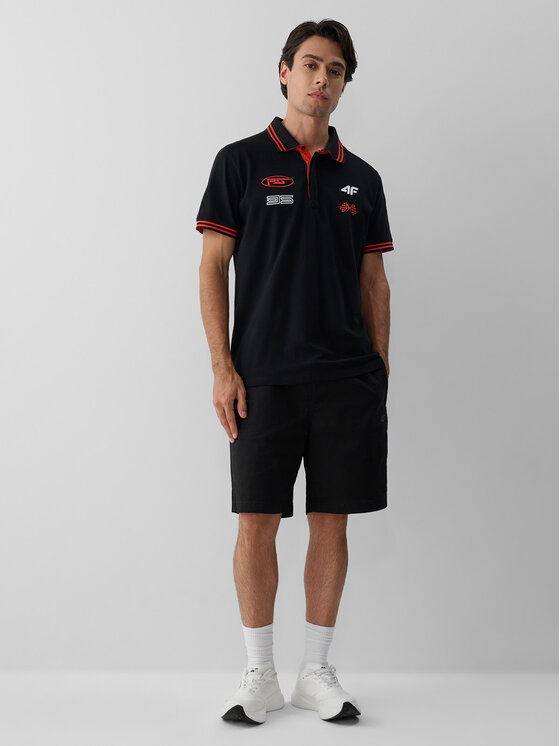 4F 4F Polo PIT STOP Czarny Regular Fit