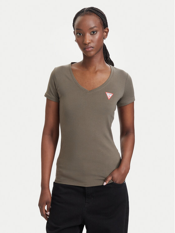 Guess Tricou W2YI45 J1314 Kaki Slim Fit