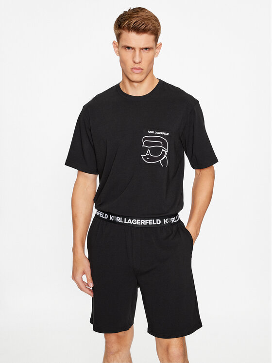 KARL LAGERFELD Piżama Ikonik 2.0 Pkt Short Pj Set 230M2106 Czarny Regular Fit