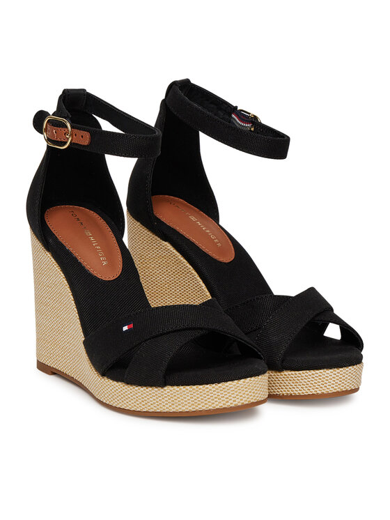 Tommy Hilfiger Tommy Hilfiger Sandály Flag High Wedge Espad Crisscross FW0FW08661 Černá