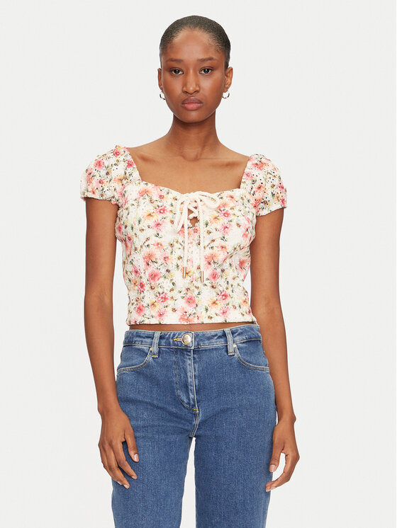 Guess Blúzka W5GP13 KCVA1 Béžová Slim Fit