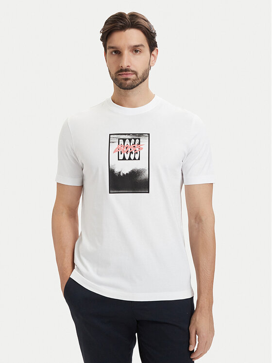 BOSS Tricou 50561846 Alb Regular Fit