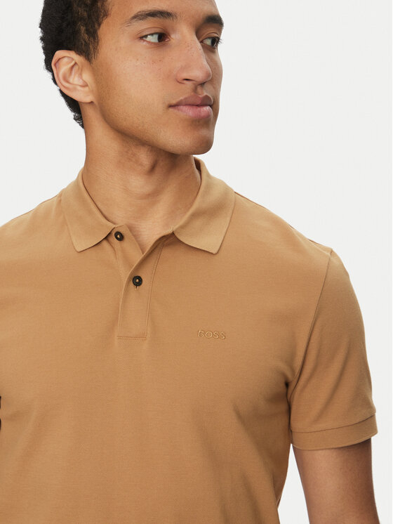 BOSS BOSS Тениска с яка и копчета Pallas 50468362 Бежов Regular Fit