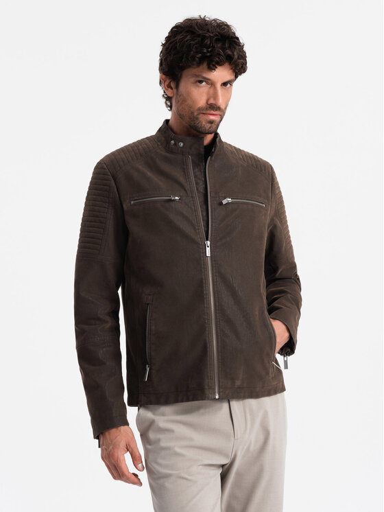 Ombre Ombre Kurtka bomber OM-JAFL-0197 Brązowy Regular Fit