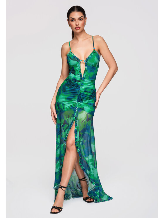 Ombre Ombre Sukienka wieczorowa LA-OM-DLR314 Zielony Slim Fit