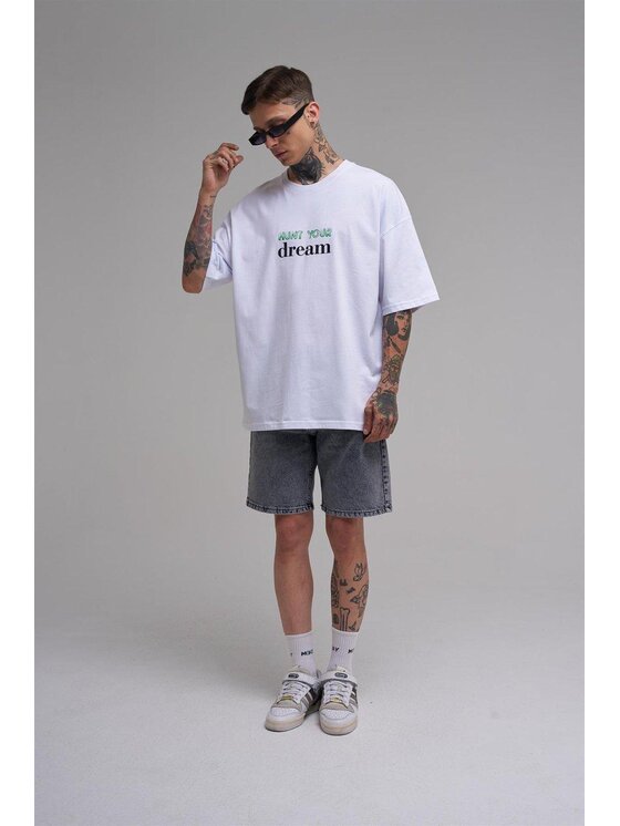 MyStars MyStars T-Shirt Koszulka Z Krótkim Rękawem Oversize Męska Biała Machinist Hunt Your Dream L Biały Oversize