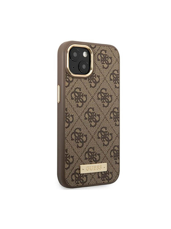 Guess Guess Etui na telefon 4G Logo Plate MagSafe Brązowy