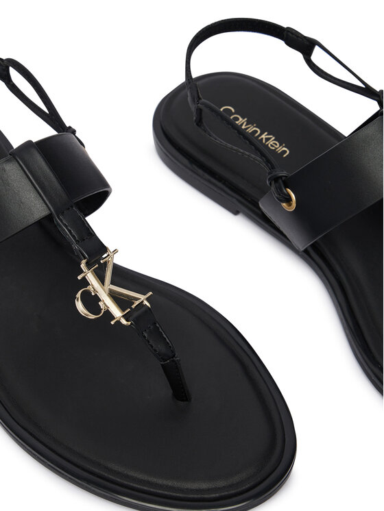Calvin Klein Calvin Klein Sandále Round Flat Sndl Thong Lth Hdw HW0HW02926 Čierna