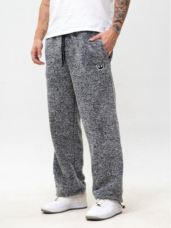 Jigga Wear Jigga Wear Spodnie dresowe Szerokie luźne polarowe futerko sherpa 130703 Szary Baggy Fit