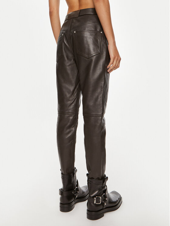 PINKO Pinko Kožne hlače Papua 103896 A21L Smeđa Relaxed Fit