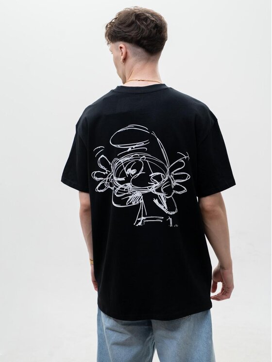 Smerfy Smerfy T-Shirt Szeroka Luźna Gargamel 128802 Czarny Oversize