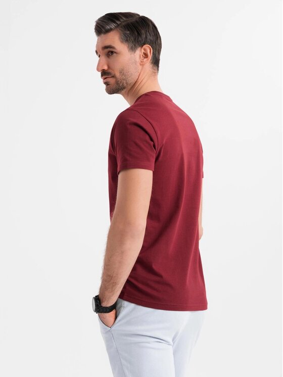 Ombre Ombre T-Shirt OM-TSBS-0237 Bordowy Regular Fit