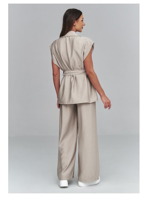 Makadamia Makadamia Komplet bluzka i spodnie C69 Brązowy Loose Fit