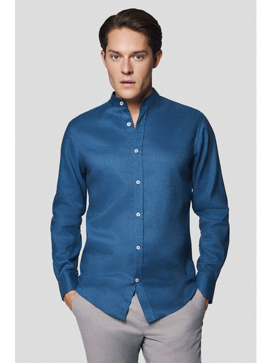 Lancerto Lancerto Koszula Koszula Szafirowa z Lnem Bente KO073125000003 Niebieski Slim Fit