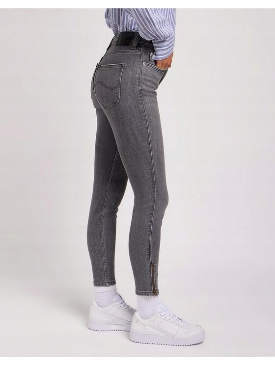 Lee Lee Jeansy Scarlett High Zip Szary Skinny Fit