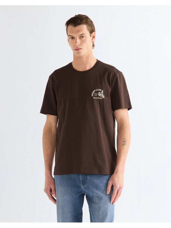 Wrangler Wrangler T-Shirt SMALL GRAPHIC TEE Brązowy Regular Fit