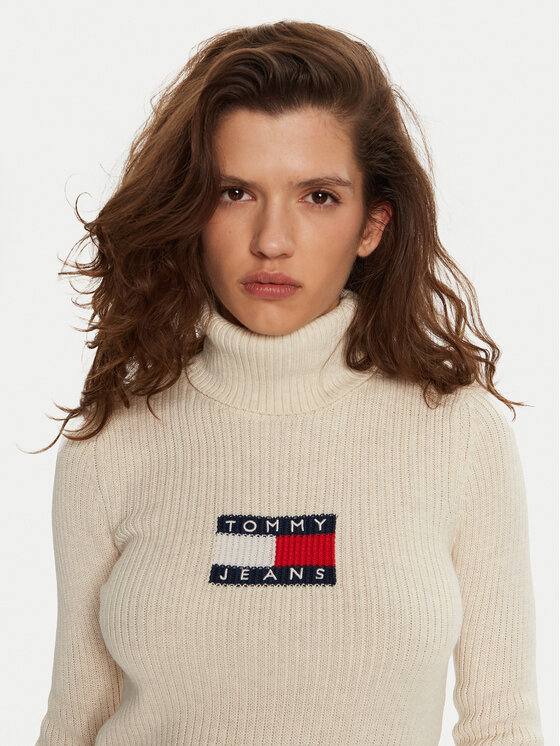 Tommy Jeans Tommy Jeans Rolák Flag DW0DW18678 Écru Regular Fit
