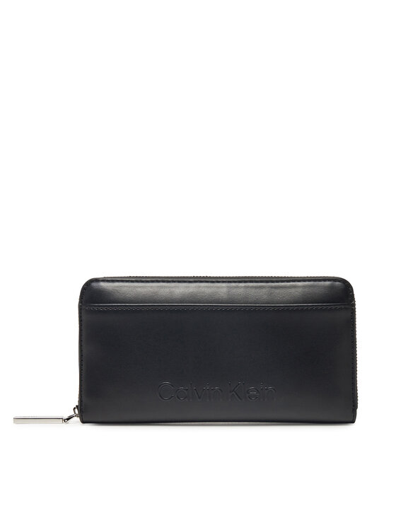 Női Nagy női pénztárca Calvin Klein, Fekete, Embossed Logo Large Zip Around K60K612952