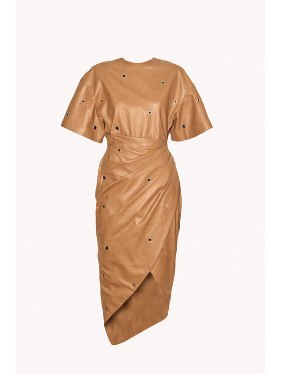 Epuzer Epuzer Sukienka skórzana Embroidered leather Brązowy Standard Fit